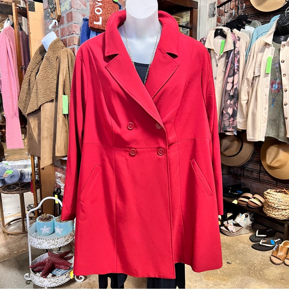 TORRID Twill A-Line Trench Red Coat size 5 Red - Picture 4 of 11